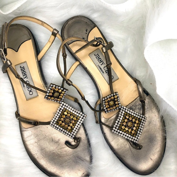 Jimmy Choo Shoes - JIMMY CHOO Y2K Sandals, Jewel Chain, Metallic Gold/Black, Eu 38